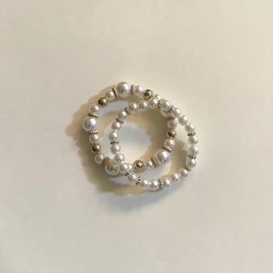 SHEIN White Gold plastic bead elastic bracelets 2 set